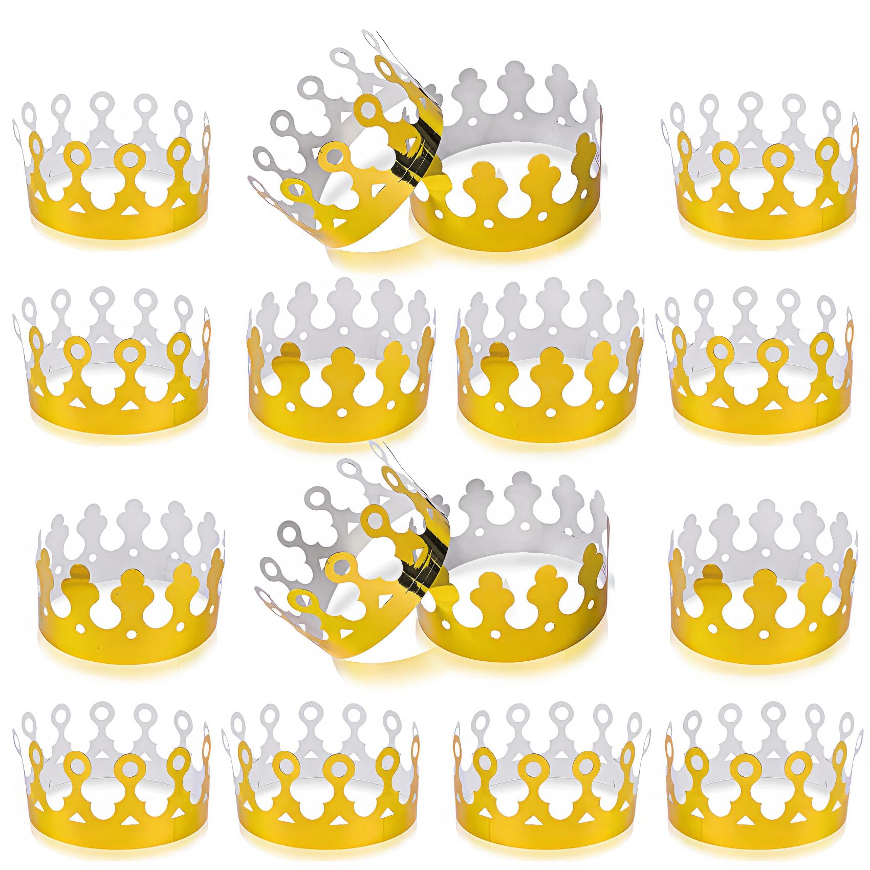 ArtCreativity Pack of 24 Gold Crown - Foil Birthday Party Paper Crowns for Kids - Golden Birthday Hats in 2 Fun Designs Adjustable and Reusable