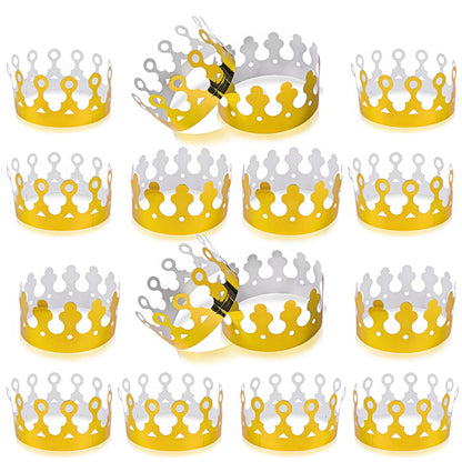 ArtCreativity Pack of 24 Gold Crown - Foil Birthday Party Paper Crowns for Kids - Golden Birthday Hats in 2 Fun Designs Adjustable and Reusable