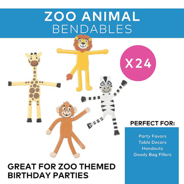 Fun Express - Zoo Animal Bendable - Toys - Character Toys - Bendables - 24 Pieces