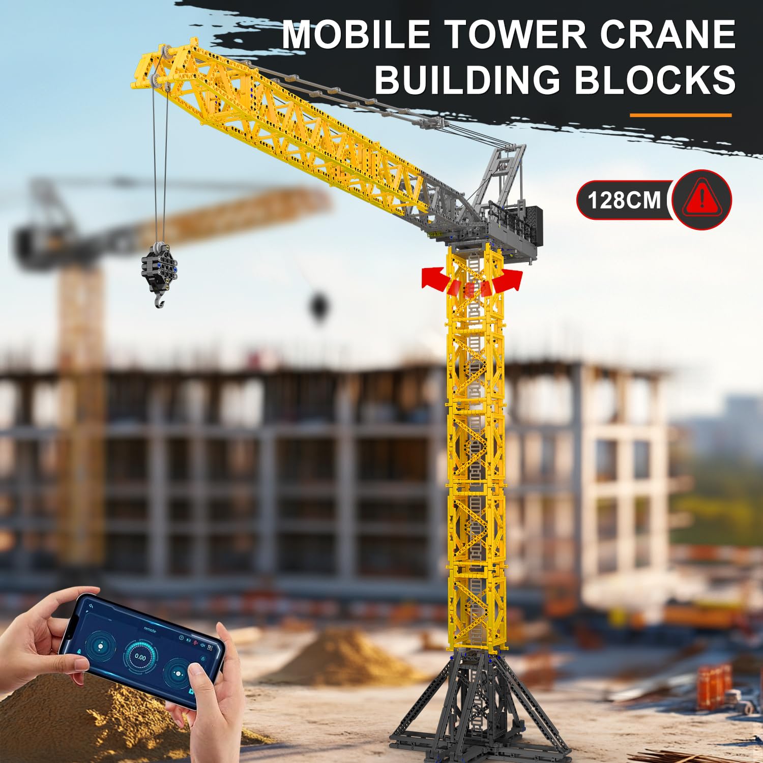 Mould King 17096 Luffing Jib Tower Crane Building Block Set, Large Technical Construction Vehicles Crane Truck Model with Motors/APP Remote Control