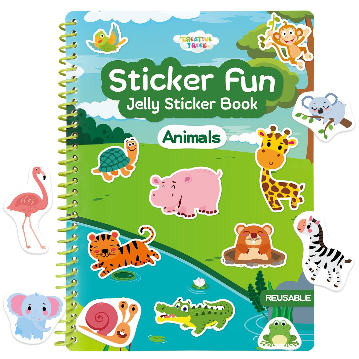 CREATIVETREES Jelly Sticker Book for Kids 3-6 Years, Reusable Large Sticker Book for Toddlers, Easy to Clean Waterproof, Road Activity for Kids