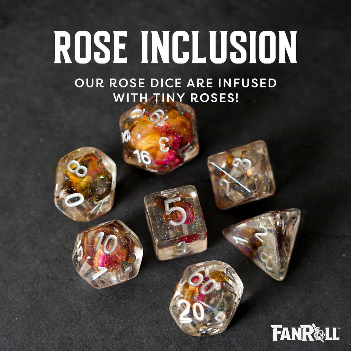 FanRoll 16mm Resin Poly DND Dice Set: Rose Dice, Role Playing Game Dice for Dungeons and Dragons