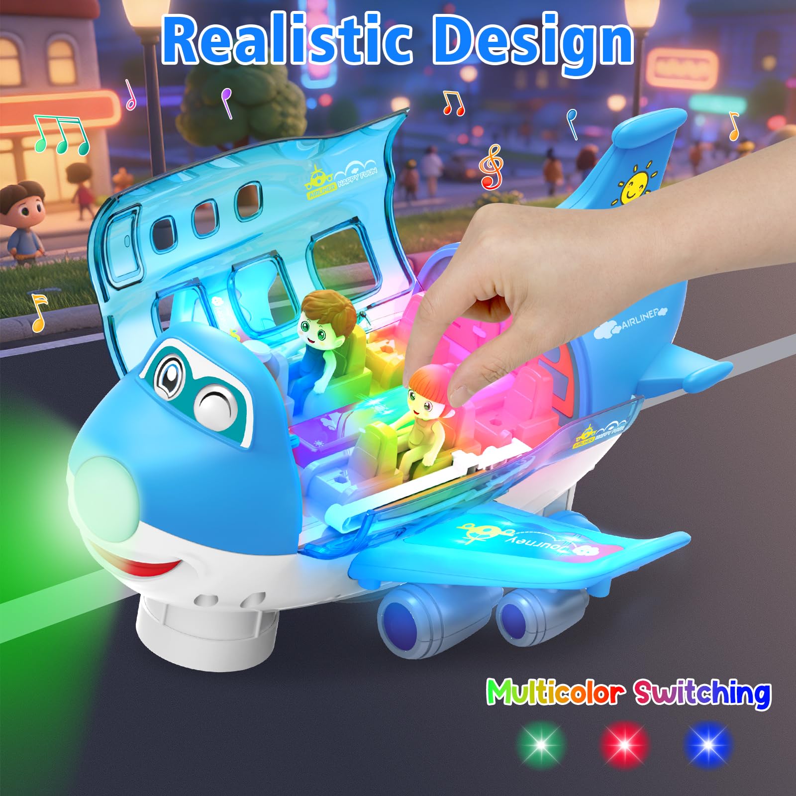 Toy Airplane for Toddlers 2-4 3-5 With Sounds and Light Up Toys, 360°Freedom Operated Automatic Bump Autism Sensory Toy Plane Toddler Boy Toys