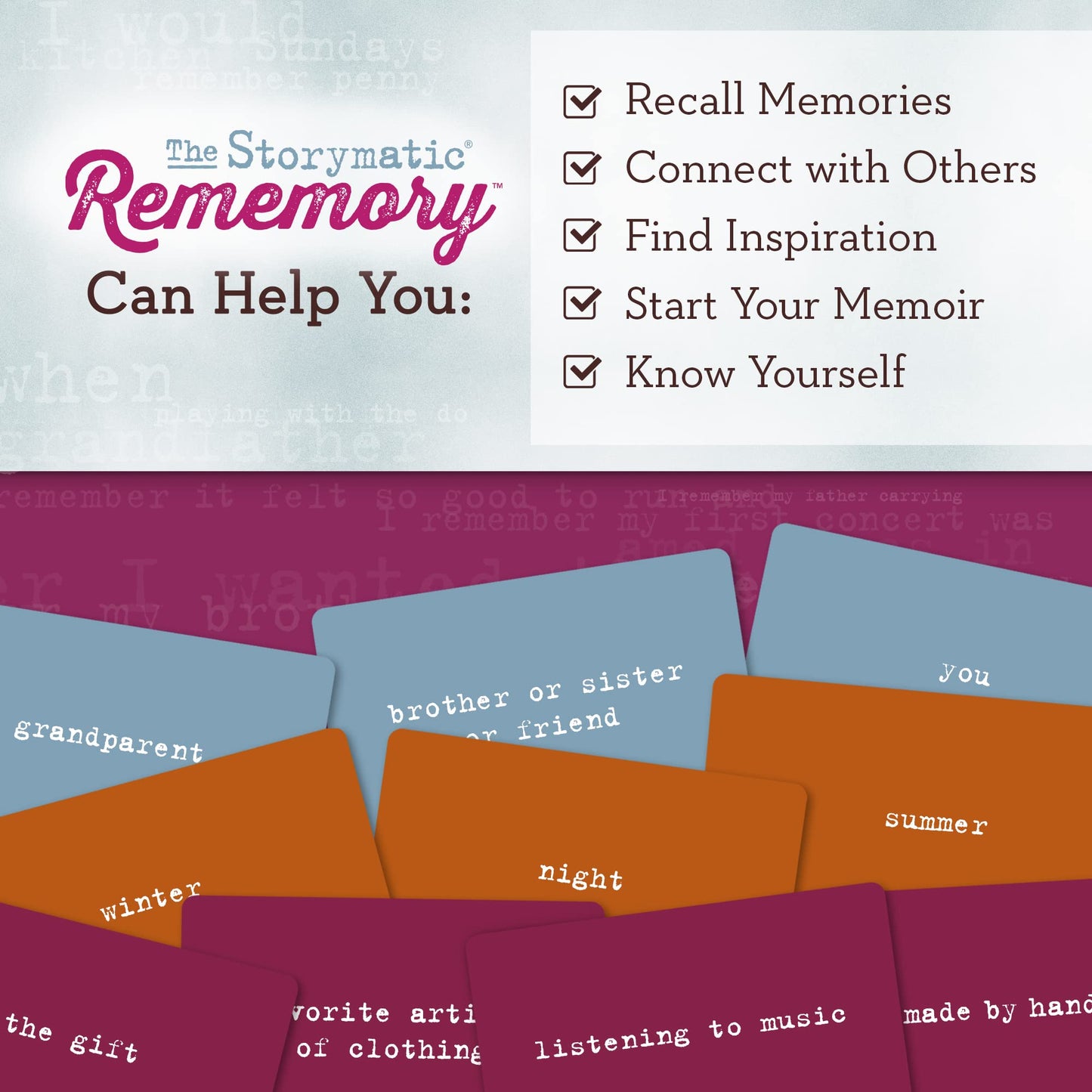 Storymatic Rememory - Writing Prompt and Memory Prompt - Conversation Cards for Family and Friends