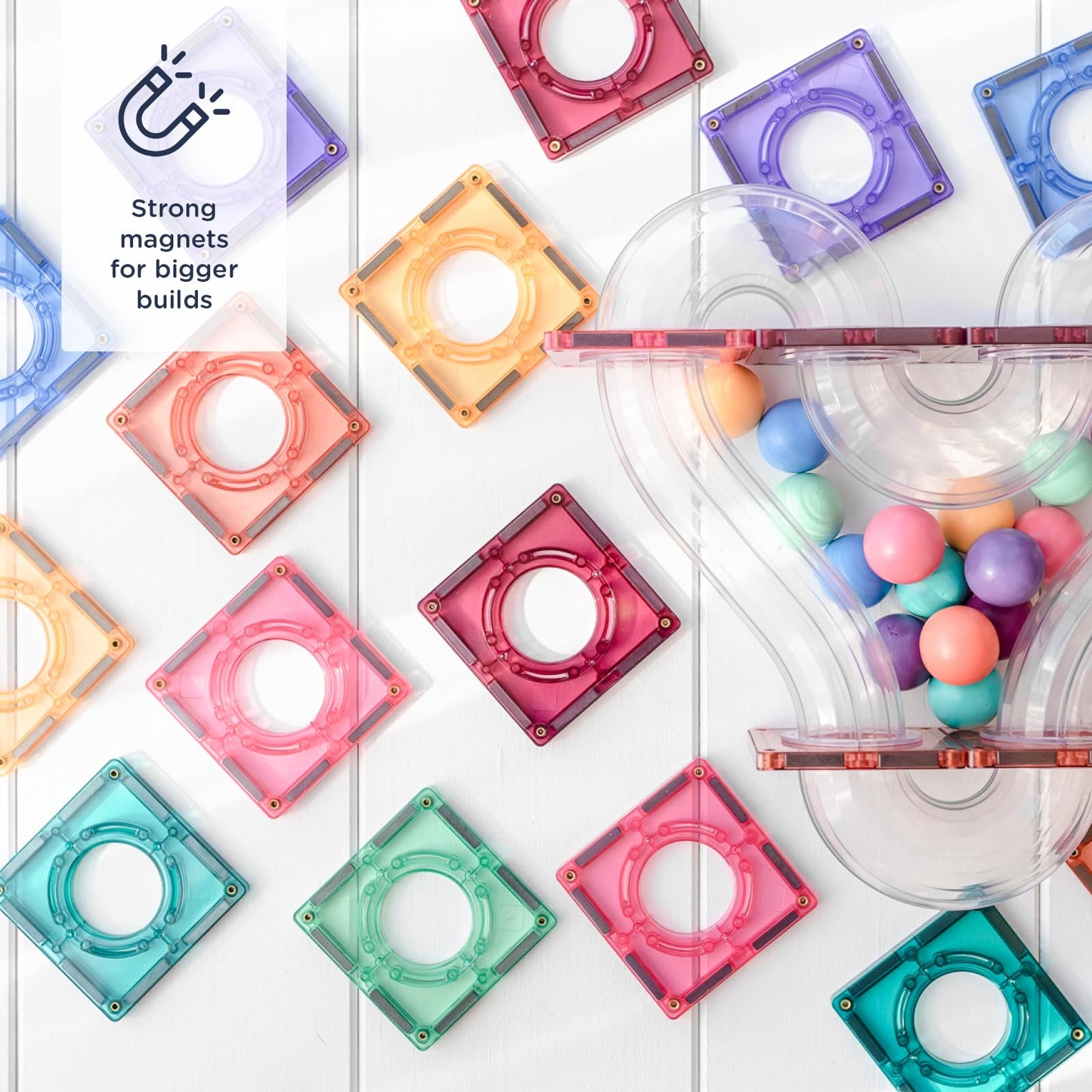CONNETIX Magnetic Tiles Pastel Ball Run Pack, 106 Pieces