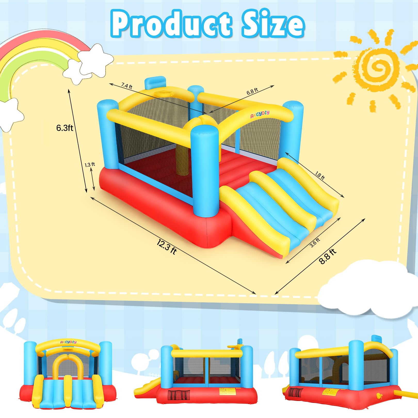 Kids Bounce House, Inflatable Bounce Castle with Blower for Kids 3-6 Big 3-10 Kids, Blow Up Jumping Bouncer with Slide, Obstacles, Trampoline