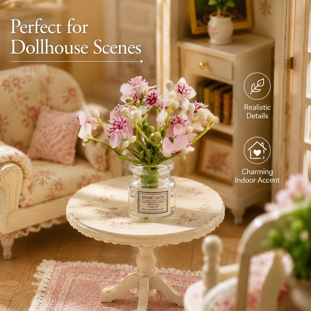 Miniature Flowers in Vase Set - 1:6 Scale Dollhouse Décor with Realistic Details, Tiny Floral Arrangements for Micro Landscape, Train Platform