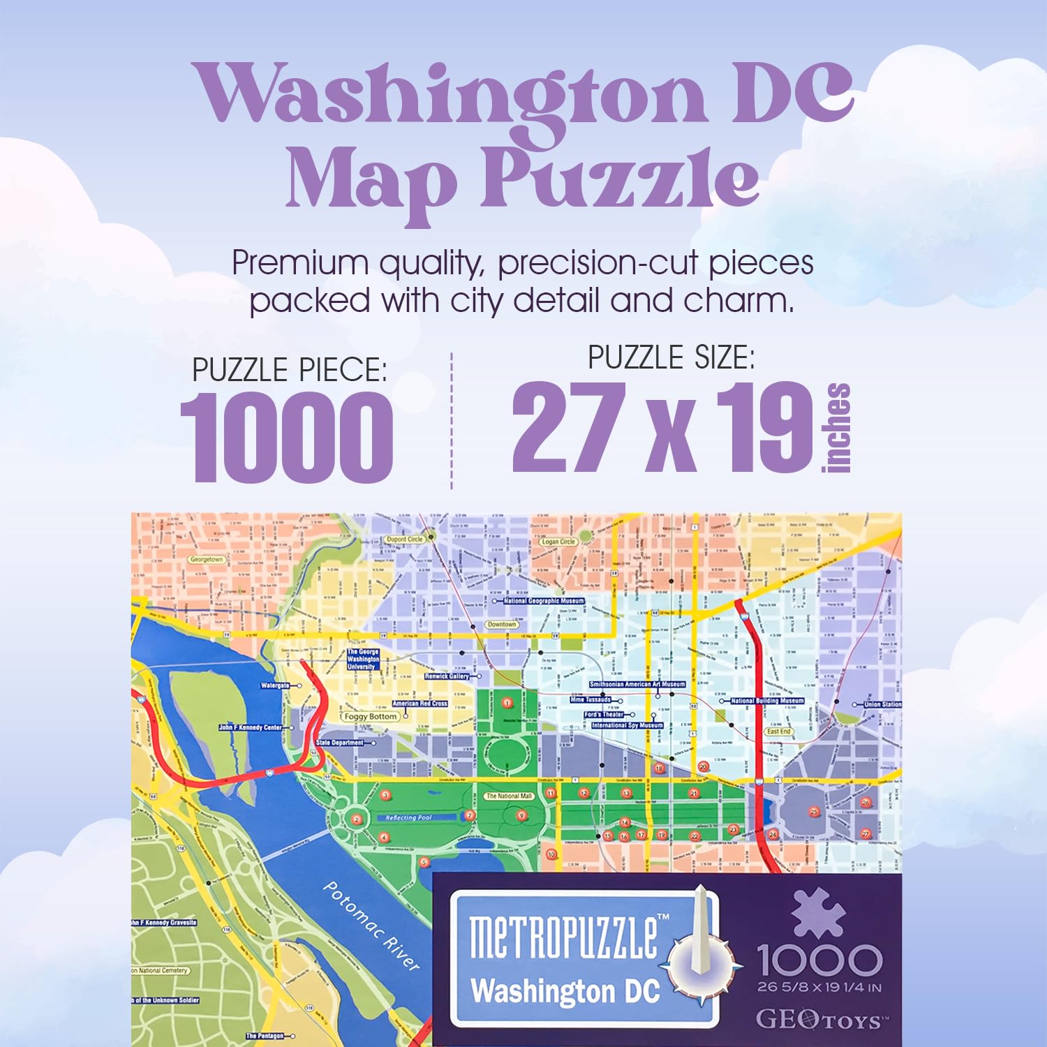 Metropuzzle, 27"x19" Washington, D.C. Jigsaw Puzzles 1000 Pieces for Adults