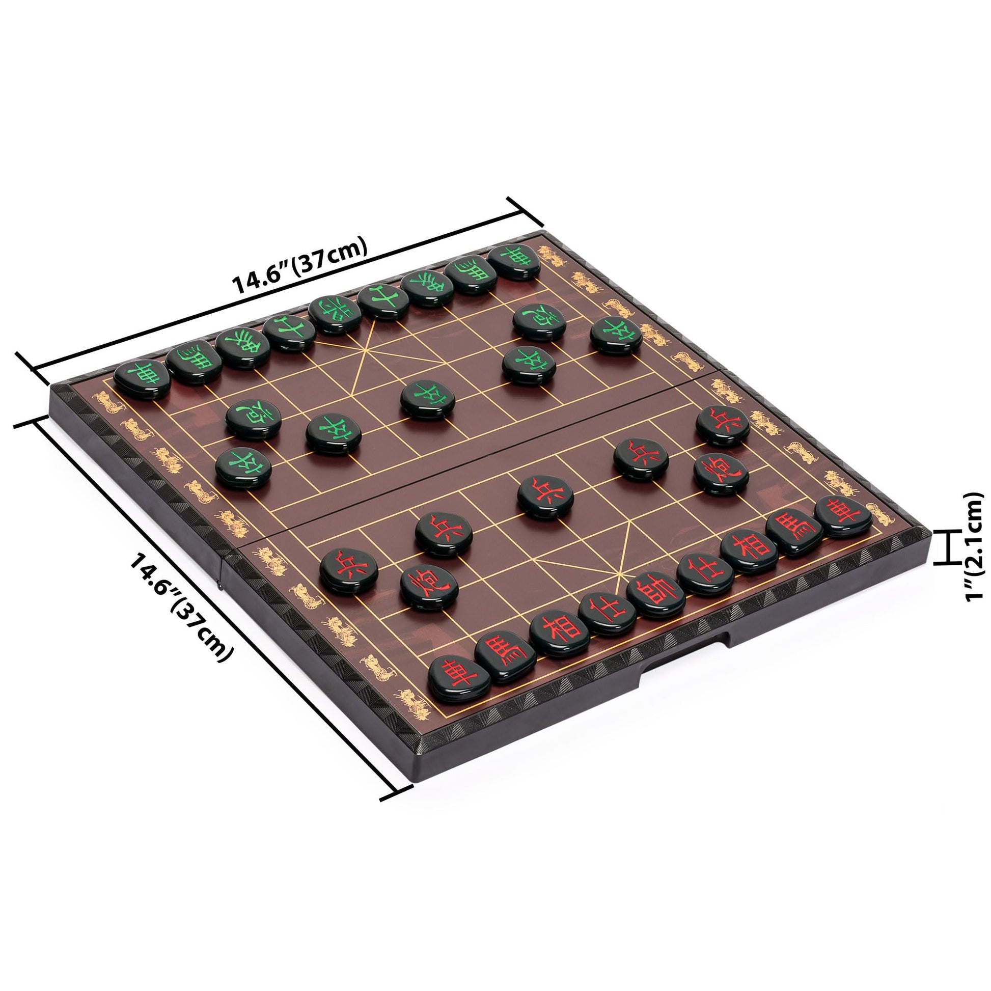 Yellow Mountain Imports Large Chinese Chess (Xiangqi) Magnetic Travel Board Game Set (14.6-inch) with Black Playing Pieces