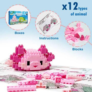TENYEAH Party Favors, 12 Packs Mini Marine Animals Micro Building Blocks Set, Classroom Prizes, Small Toy Prizes, Goodie Bags, Birthday Festival