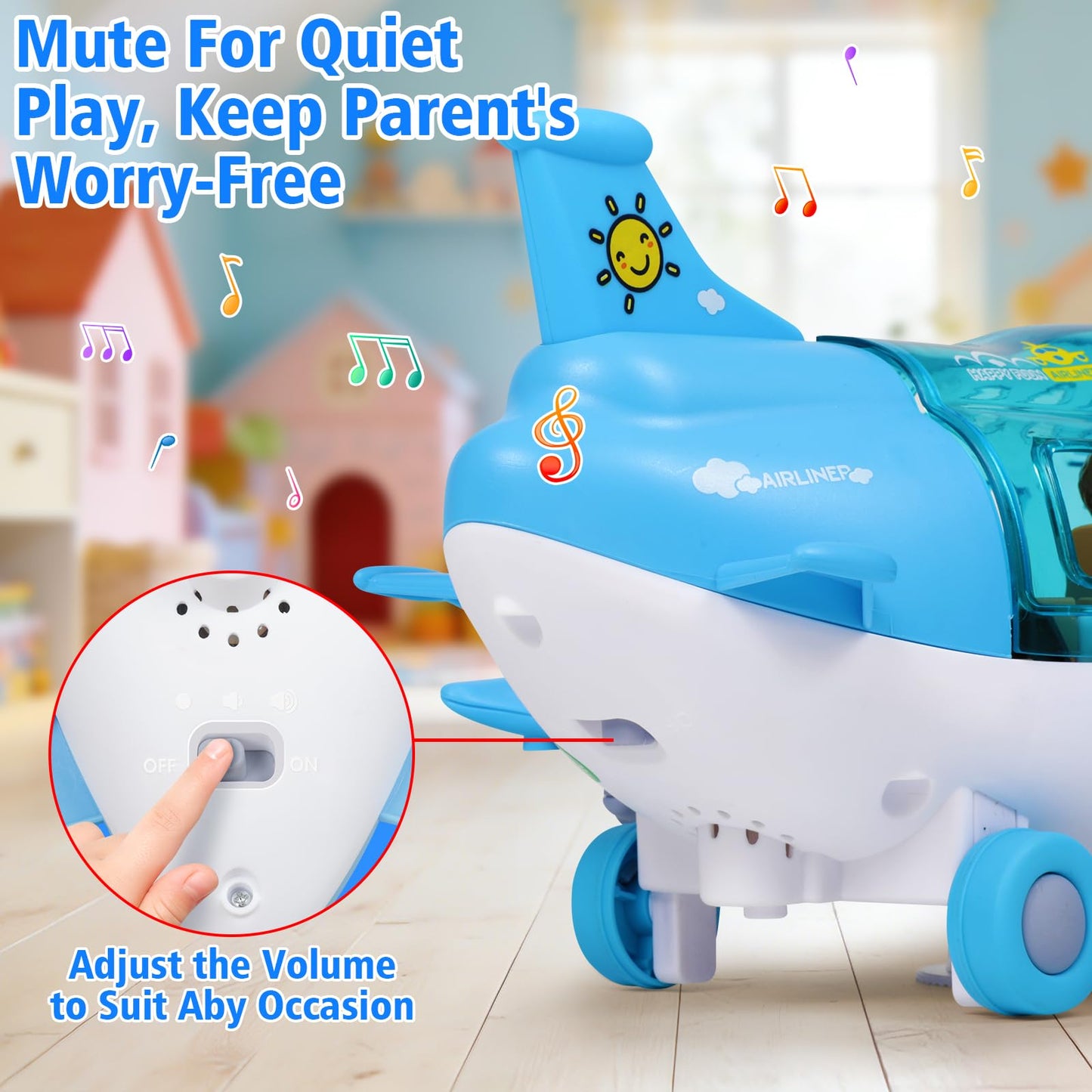 Toy Airplane for Toddlers 2-4 3-5 With Sounds and Light Up Toys, 360°Freedom Operated Automatic Bump Autism Sensory Toy Plane Toddler Boy Toys