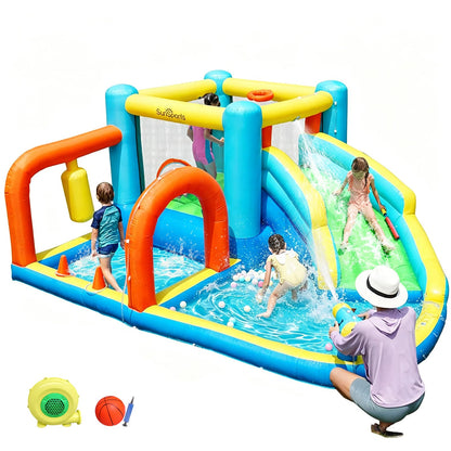 SunSports Inflatable Water Slide,Bounce House with Slide for Indoor Party,Bouncy Castle with for Kids Outdoor, Water Slides for Backyard,Inflatable