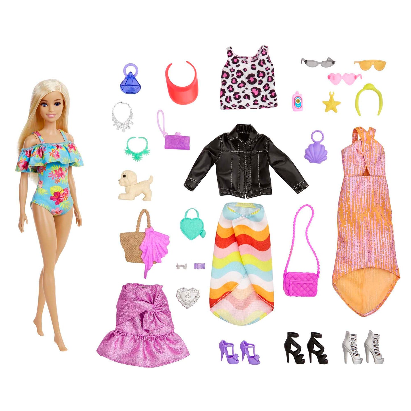 Barbie Advent Calendar Doll (12-in), 24 Surprises Including Day-to-Night Trendy Clothing & Accessories, Festive Holiday Themed Packaging for Kids 3 to