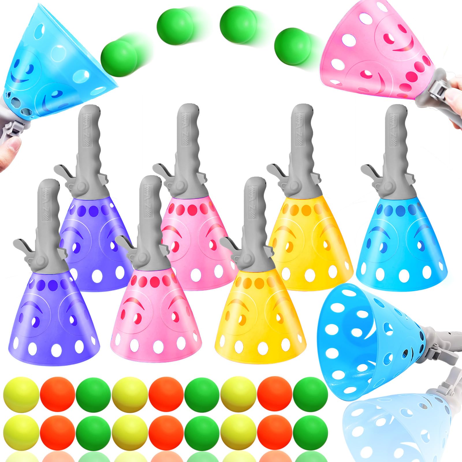 24Pcs Pop-Pass-Catch Ball Game with 8 Catch Launcher Baskets 16 Balls,Outdoor Indoor Game Activities,Lawn Games Beach Sport Toys for Party Favor,Kids