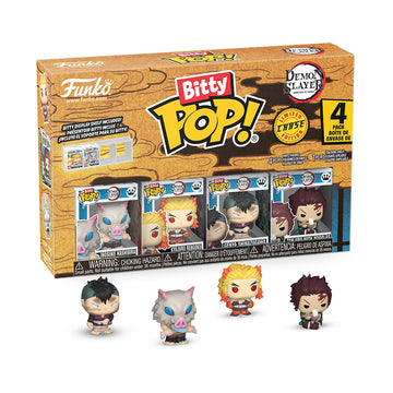 Funko Pop! Bitty 4pk: Demon Slayer - Inosuke Hashibira, Kyojuro Rengoku, Genya Shinazugawa, and Mystery Figure - 0.9 Inch (2.2 Cm) Collectable