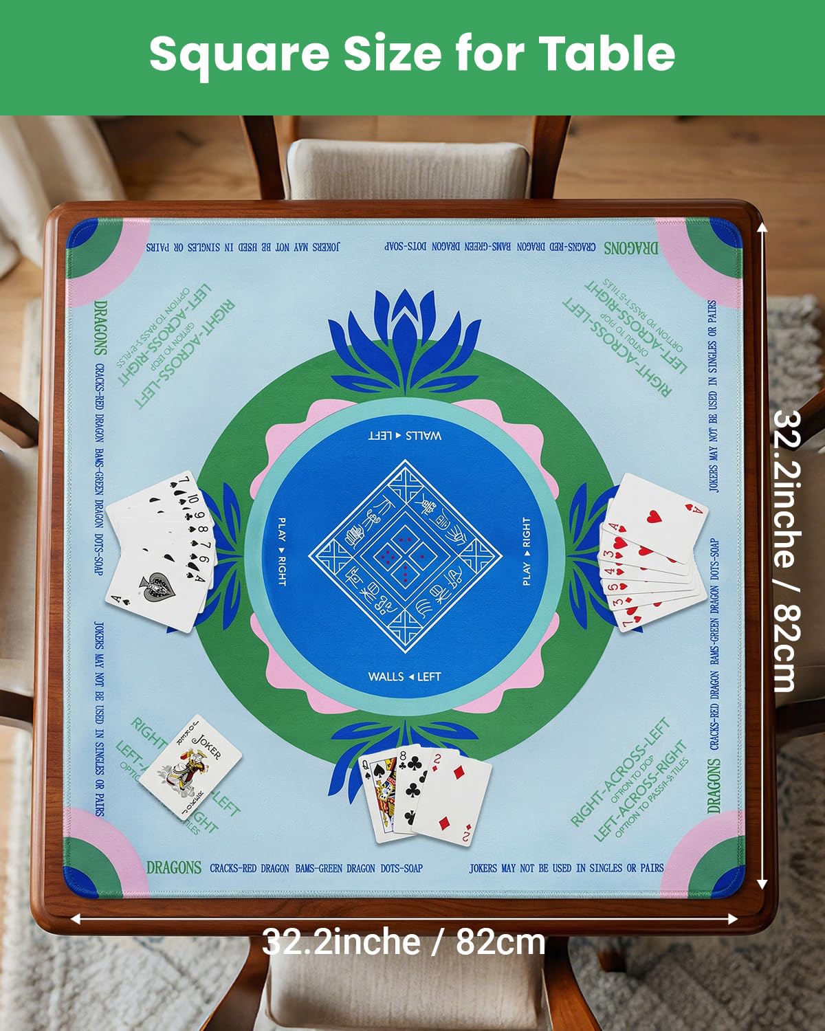 Mikccer Mahjong Mat for Table, American Mahjong Mat with Rules, 32x32 Inch