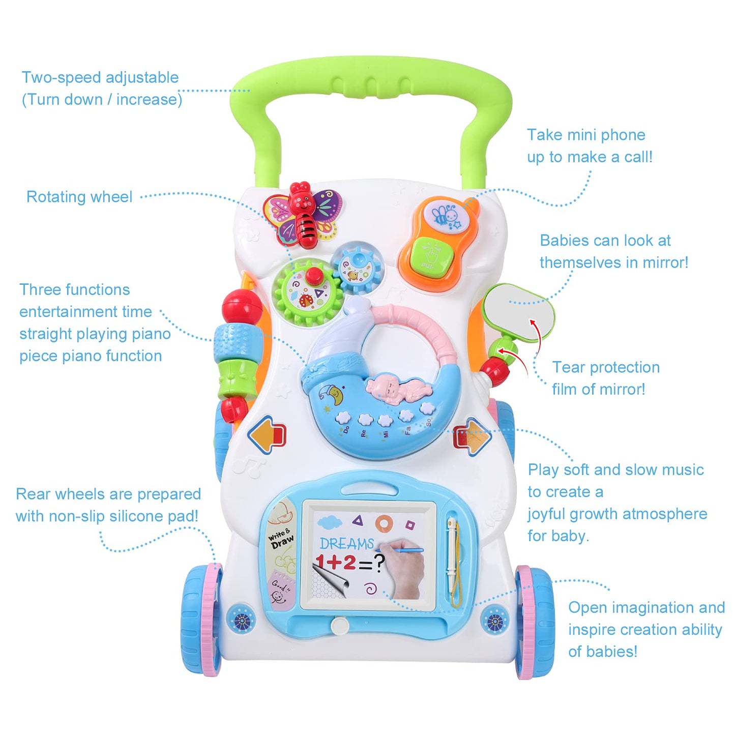 Cuterabit 2 in 1 Sit to Stand Baby Walker with Music and Light, Push Toys for Toddlers 1-3 for Learning to Walk, Baby Walking Toys 6 to 12 Months