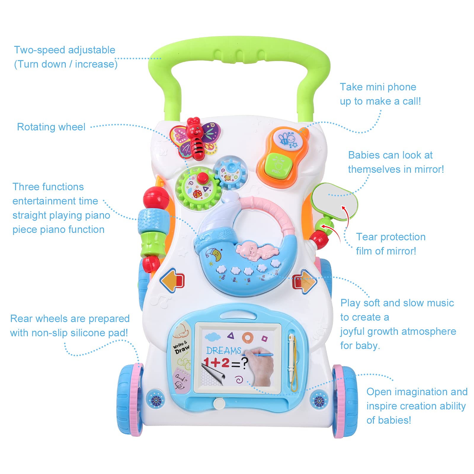 Cuterabit 2 in 1 Sit to Stand Baby Walker with Music and Light, Push Toys for Toddlers 1-3 for Learning to Walk, Baby Walking Toys 6 to 12 Months