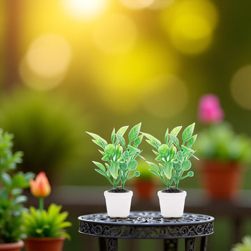 2Pcs Green Miniature Plants Dollhouse Decoration Accessories, Mini Potted Plant Artificial Tiny Greenery Ornament Miniature Hanging Potted Plant Faux