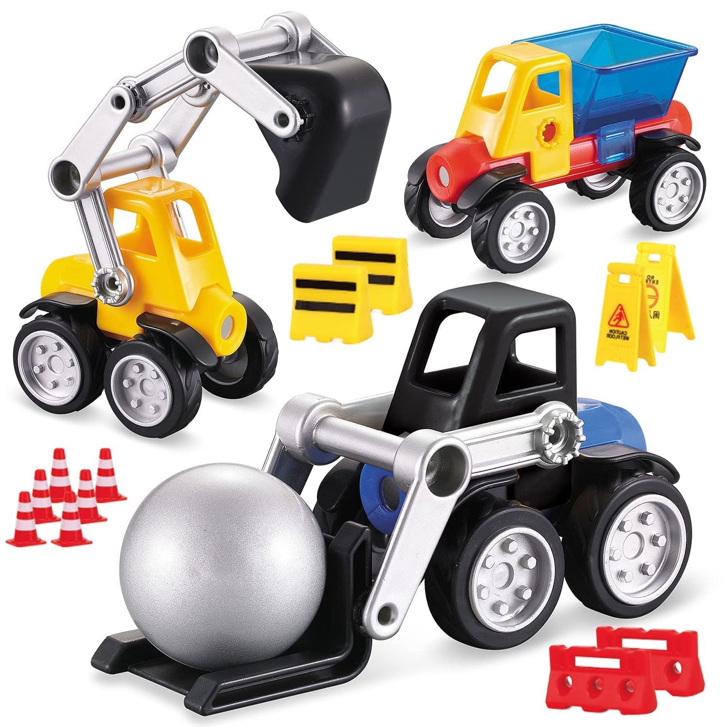 MOBIUS Toys Magnetic Vehicle Building Set - 72-Piece STEM Construction Kit with Play Mat & Road Signs - Magnetic Car & Truck Building Toys for Kids