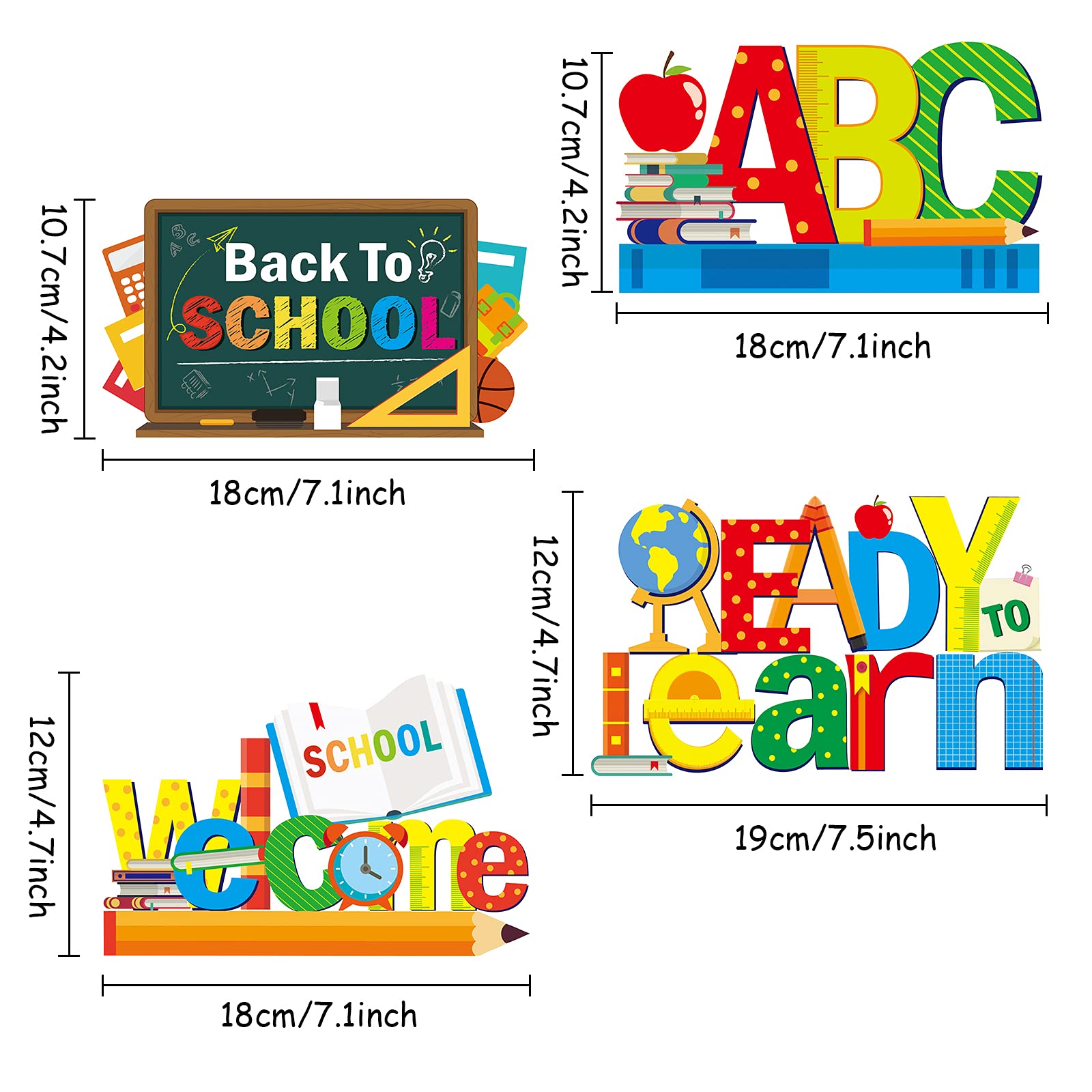 4 Pieces Back to School Party Decorations Wooden First of School Centerpieces Ready to Learn Table Toppers for School Classroom Home Teacher Party