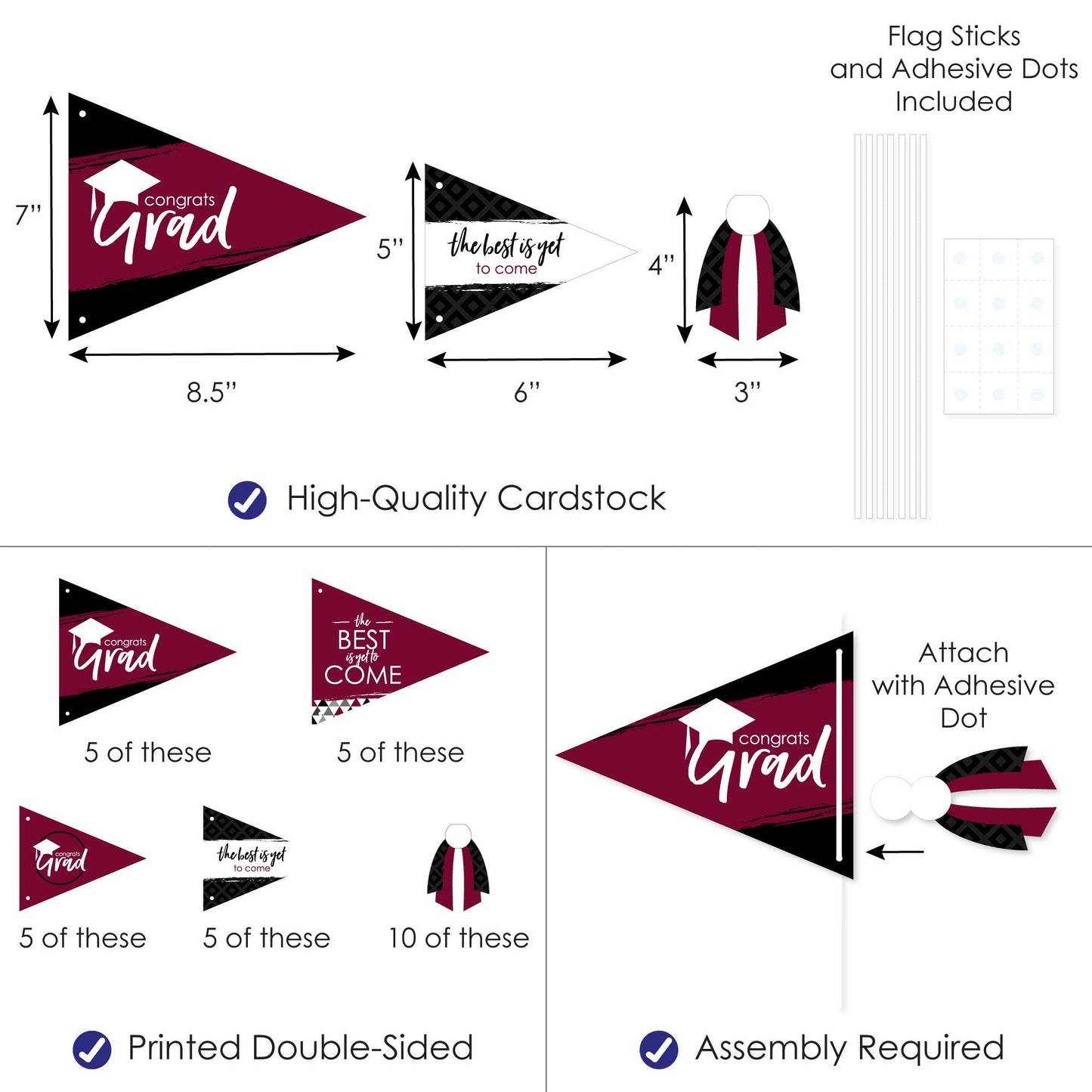 Big Dot of Happiness Maroon Grad - Best is Yet to Come - Triangle Burgundy Graduation Party Photo Props - Pennant Flag Centerpieces - Set of 20
