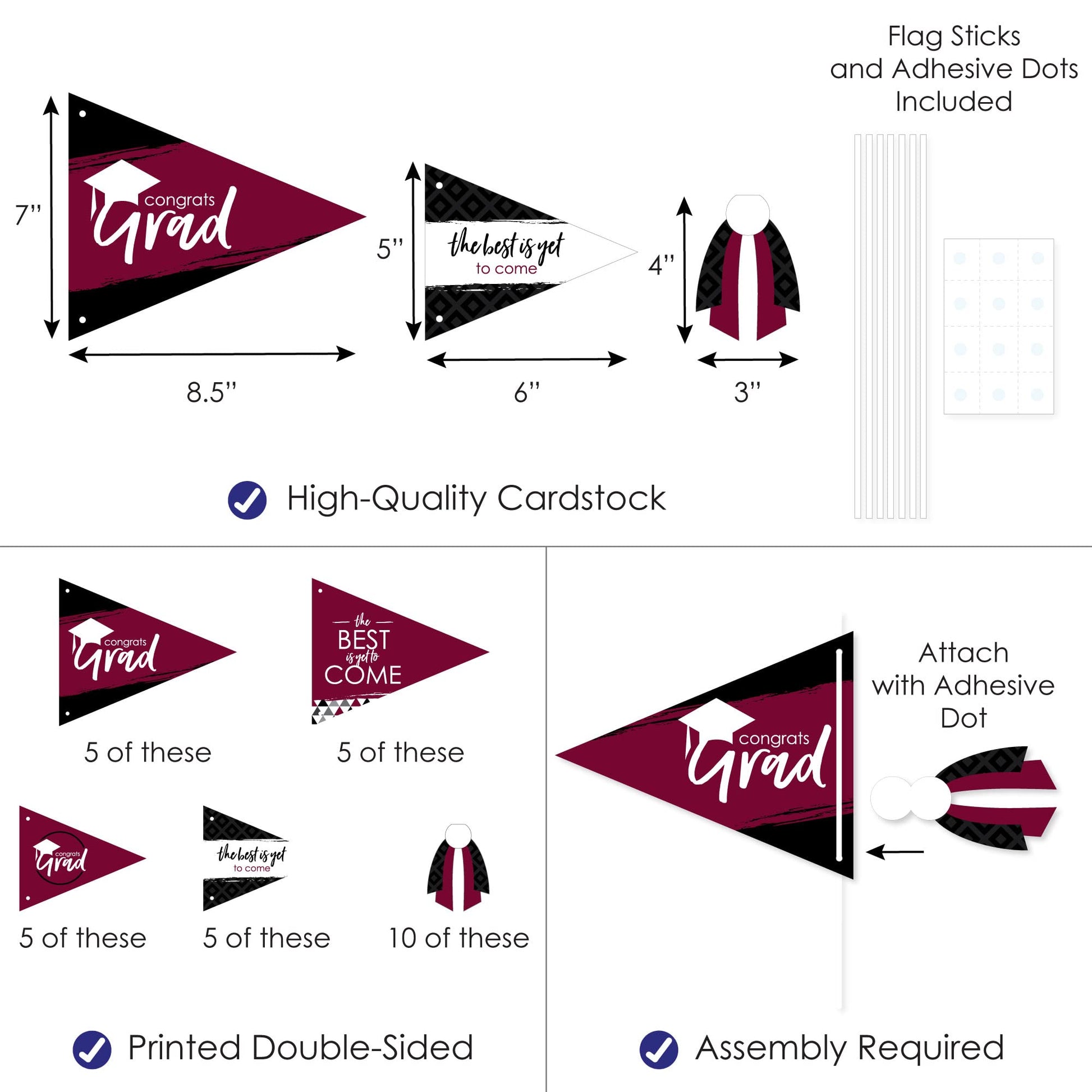Big Dot of Happiness Maroon Grad - Best is Yet to Come - Triangle Burgundy Graduation Party Photo Props - Pennant Flag Centerpieces - Set of 20