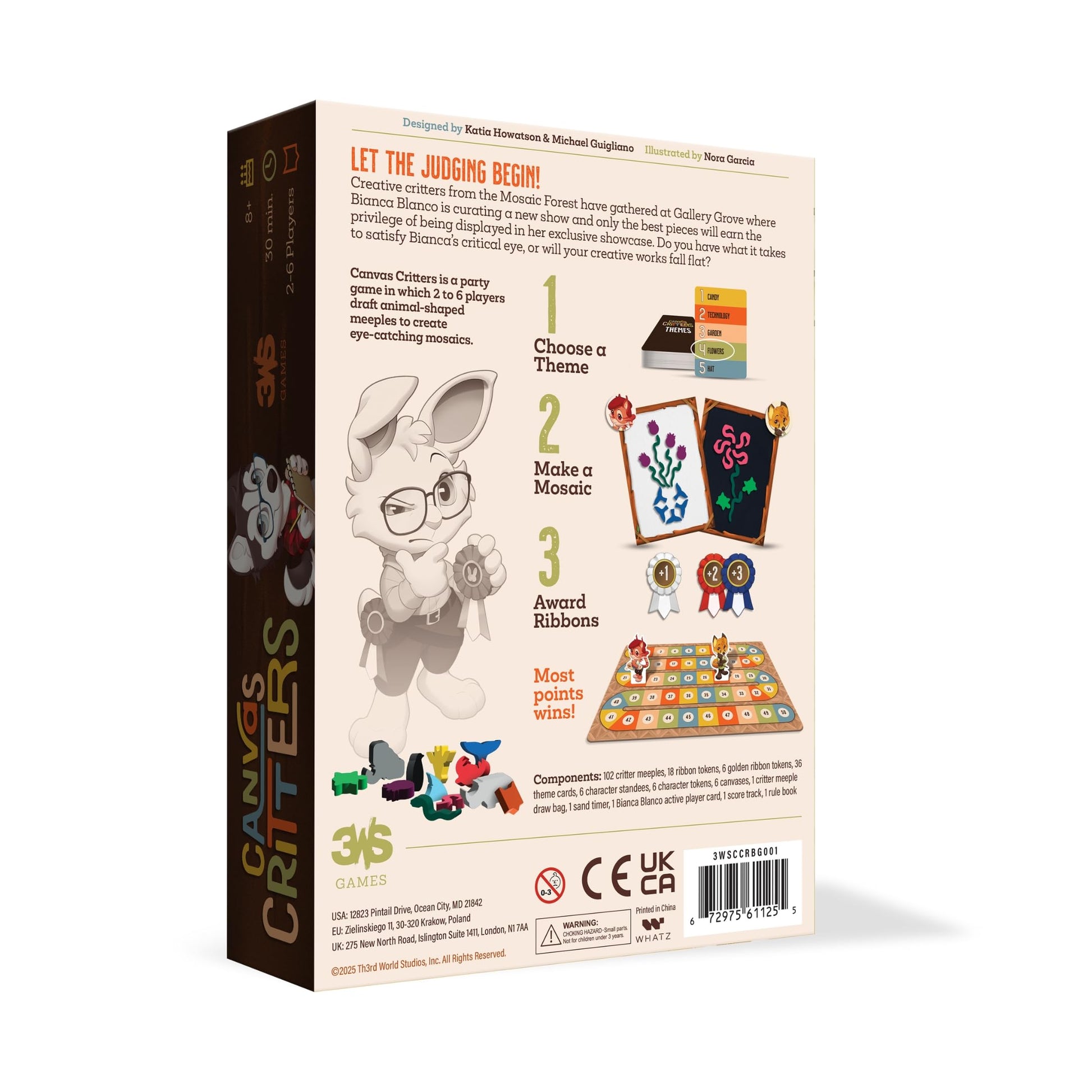Canvas Critters - Creative Party Game for All Ages | 2 to 6 Players | Build Mosaics with Colorful Animal Meeples | Family-Friendly Board Game