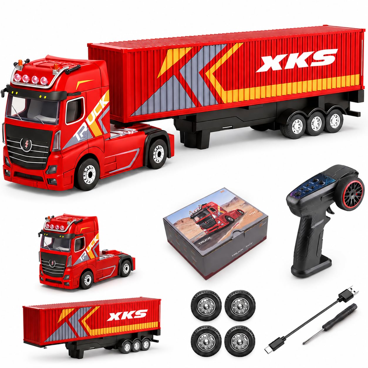 UZM 1/64 RC Track with Trailer, Remote-Controlled Lifting Trailer, 2-in-1 Drift & Race Toy, Dual Motors, LED Lights & Horn, 2.4GHz Remote Control