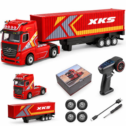 UZM 1/64 RC Track with Trailer, Remote-Controlled Lifting Trailer, 2-in-1 Drift & Race Toy, Dual Motors, LED Lights & Horn, 2.4GHz Remote Control