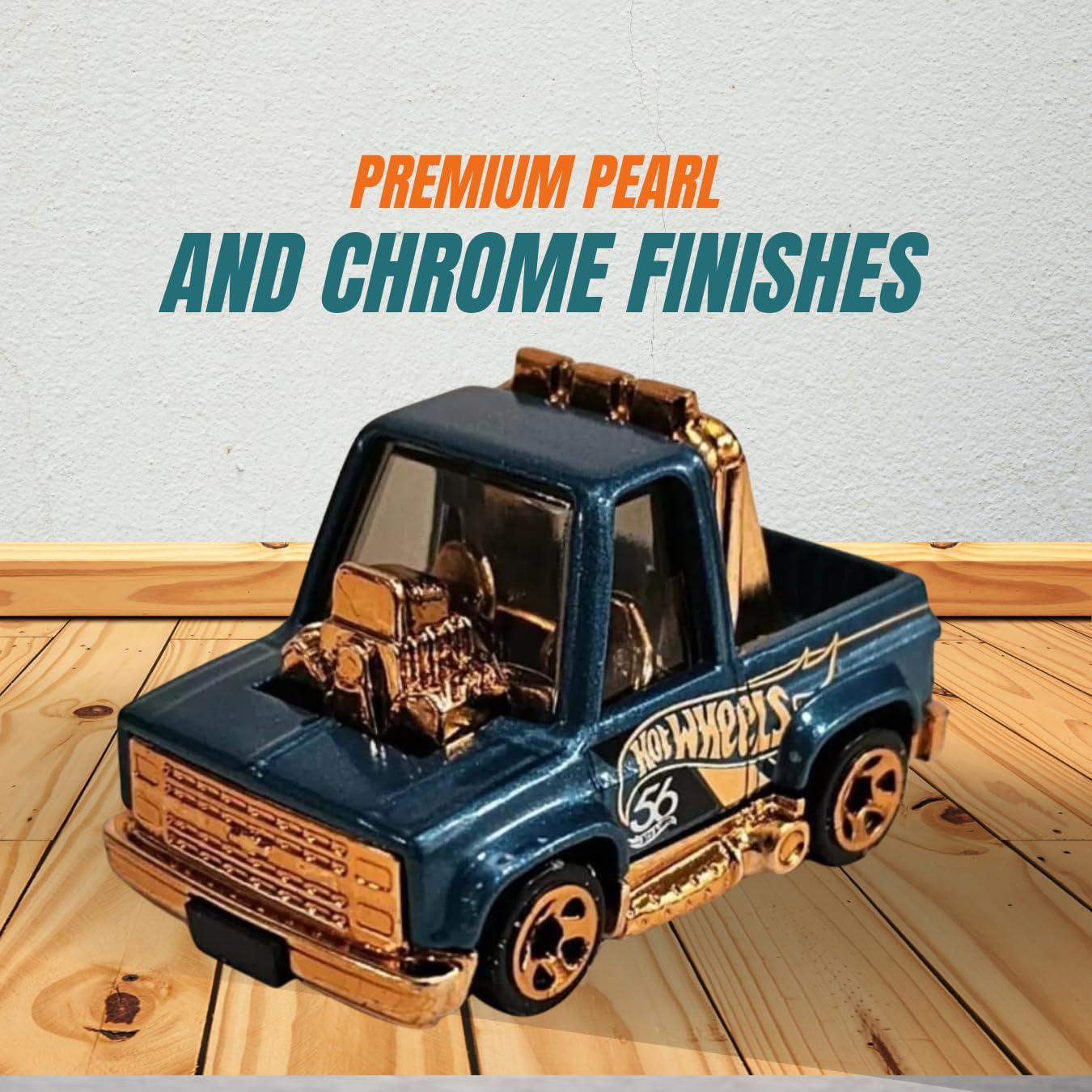 Worldwide Nutrition Bundle Compatible with Hotwheels 56th Anniversary Pearl and Chrome Toon’d ‘83 Chevy Silverado - Cartoon-Inspired Design Diecast
