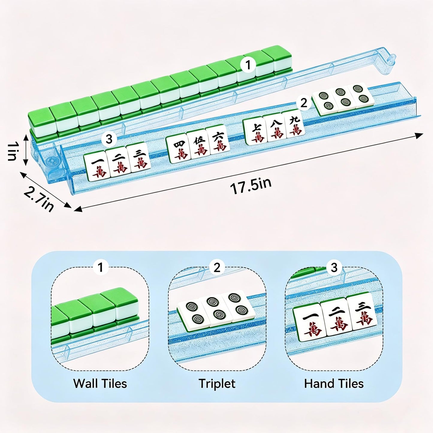 VKDDM Non-Slip Mahjong Racks with Pushers - Set of 4 Pack Clear Acrylic Racks with Beautiful Silver Glitter, American Mahjong Tile Racks Accessories
