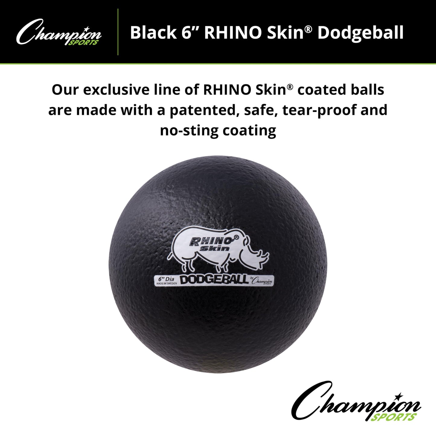Champion Sports Rhino Skin Dodgeball , Black, 6 Inch