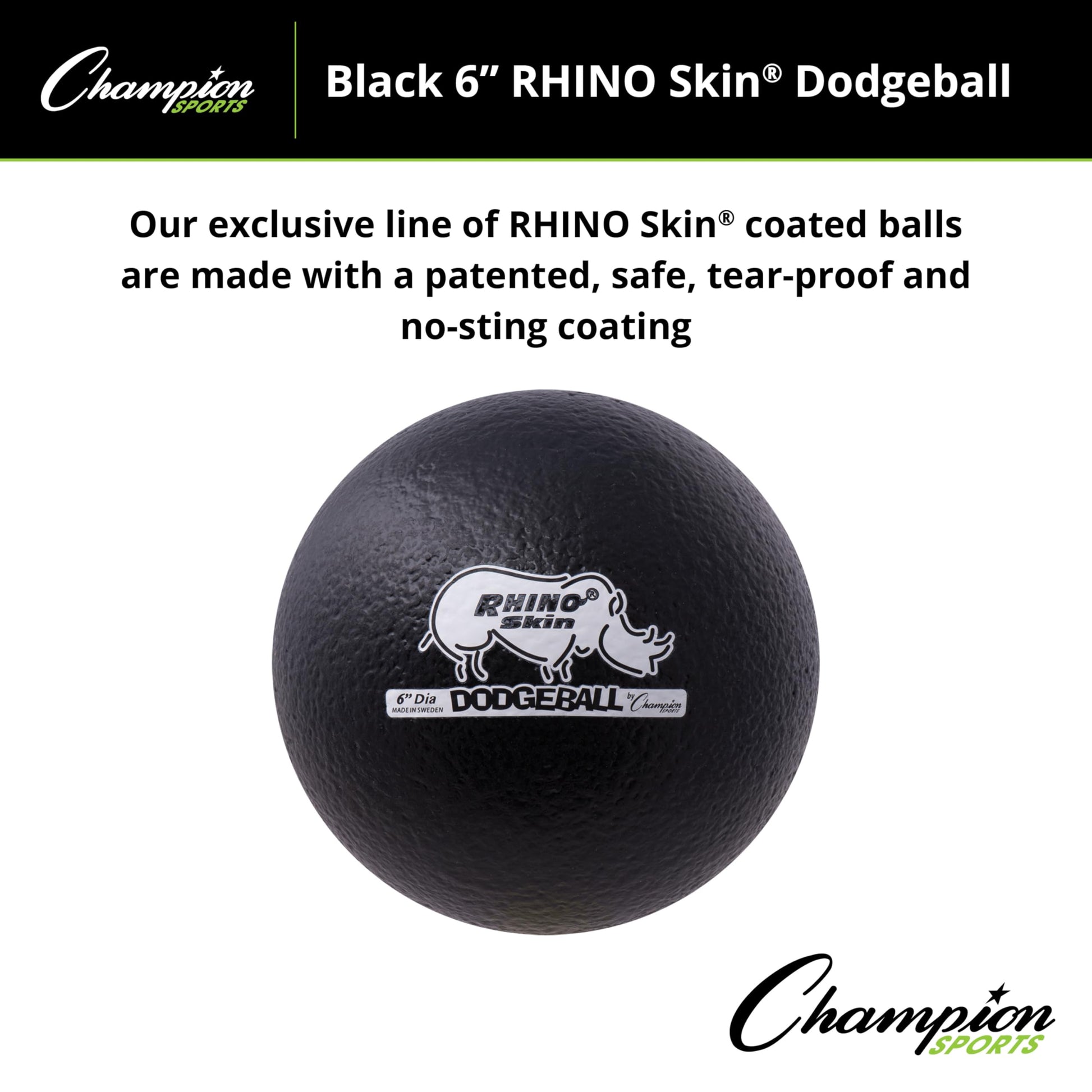 Champion Sports Rhino Skin Dodgeball , Black, 6 Inch
