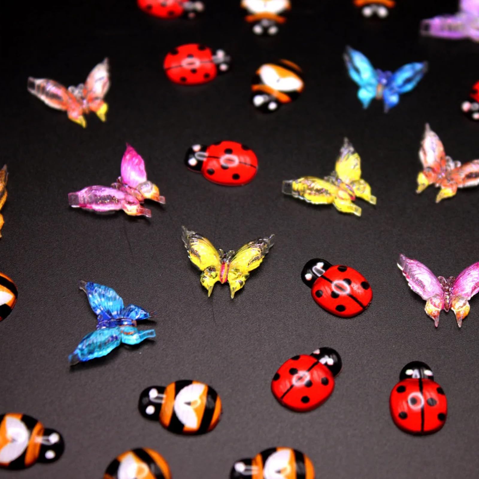 Miniature Micro Resin Ladybug Butterfly Bee Set, Dollhouse Miniature Flatback Cabochon Bugs, for Spring Fairy Garden, Terrarium, Scrapbook, Nail Art