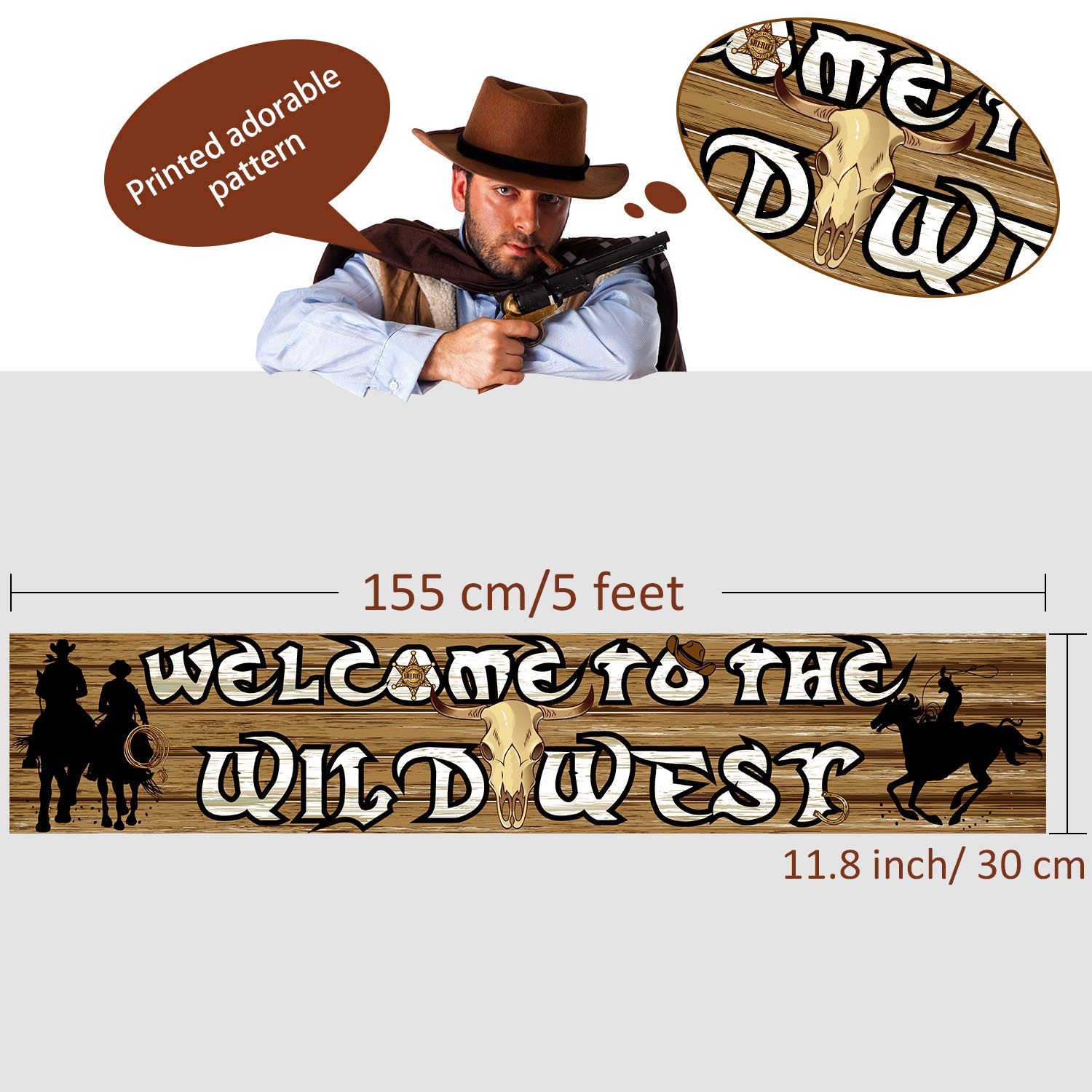 Blulu Western Party Decorations Wild West Themed Cowboy Cowgirl 5.1x1ft Welcome to the Wild West Banner Backdrop Party Decor Saloon Supplies