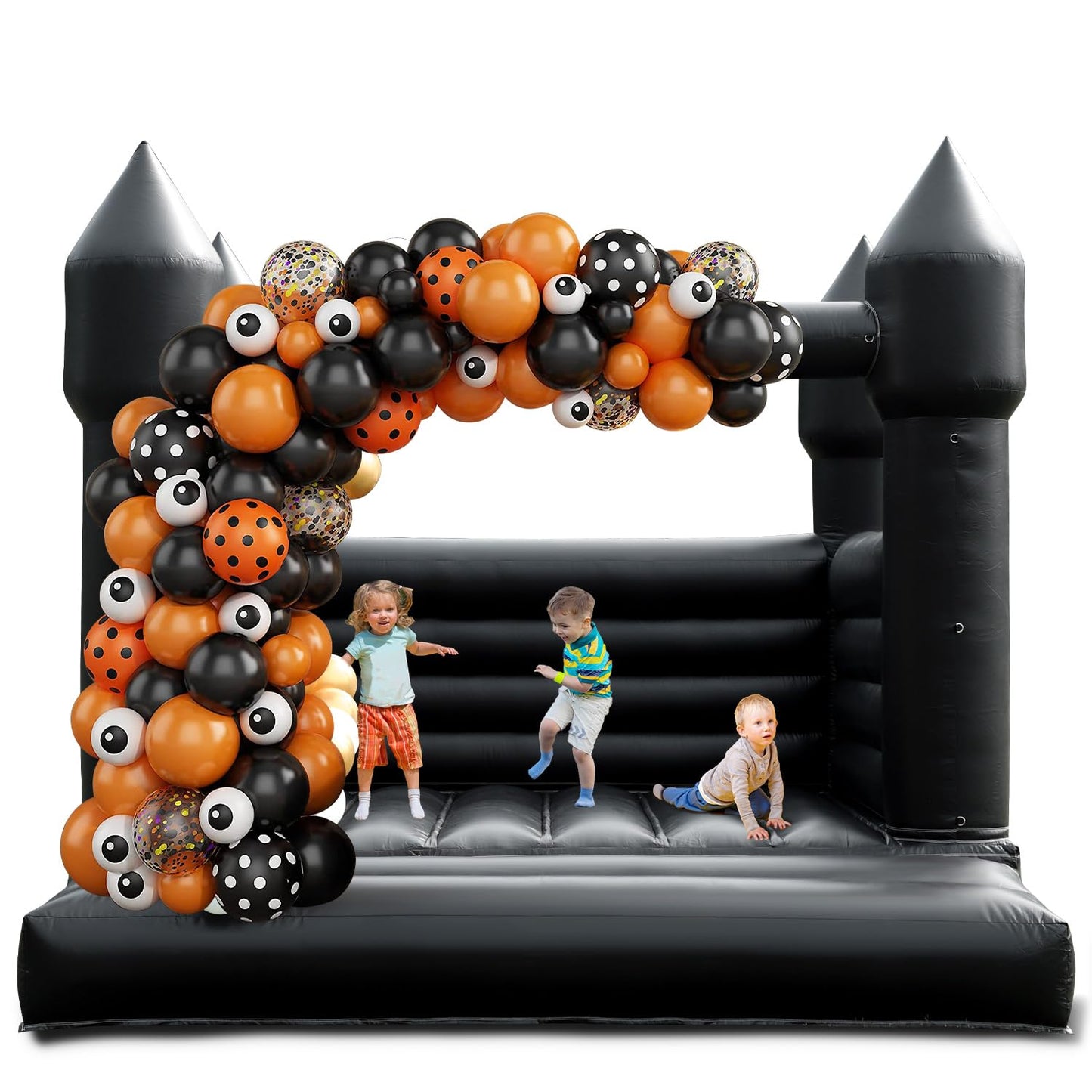 Black Bounce House for Adults Kids, 100% PVC Commercial Halloween Bounce House with 750W Powerful Blower, Outdoor Indoor Halloween Inflatable Party