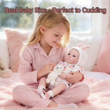 Tookyhill 18 Inch Reborn Baby Doll, Full Vinyl Weighted Body, Realistic Baby Girl Doll with Soft Bunny Hat & Cute Rabbit Toy Accessory, Lifelike