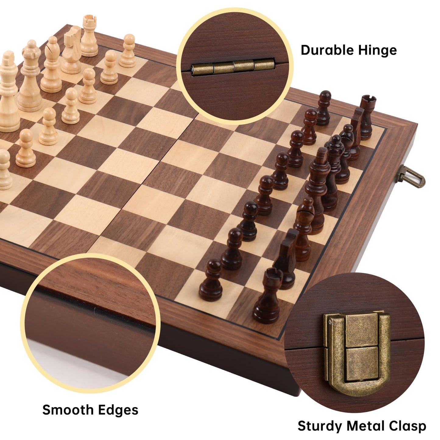 Rinten Magnetic 15" Wooden Chess Set, Portable Travel Folding Chess Board Sets Strategy Game for Adults Chess Lovers, Beginners