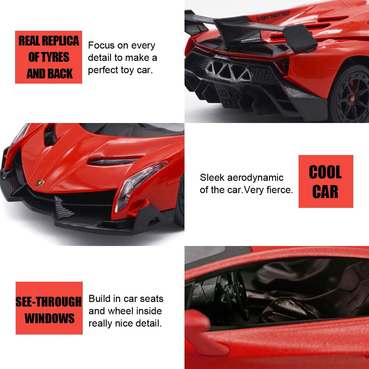 QUN FENG Remote Control Car Lamborghini Licensed 1:24 RC Car 2.4G,red
