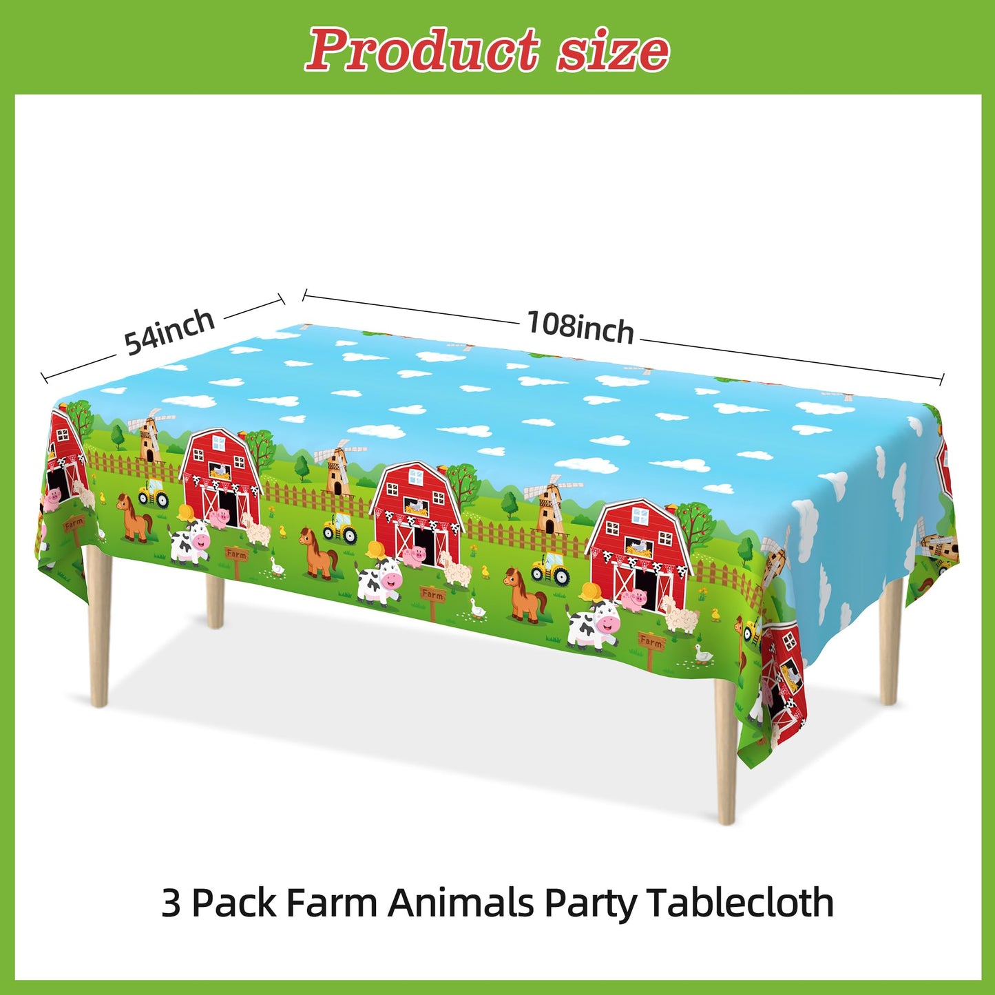 Syxdwz 3Pack Farm Tablecloth Farm Animal Birthday Party Supplies Barnyard Themed Party Decorations Farm Birthday Decorations Rectangular Disposable