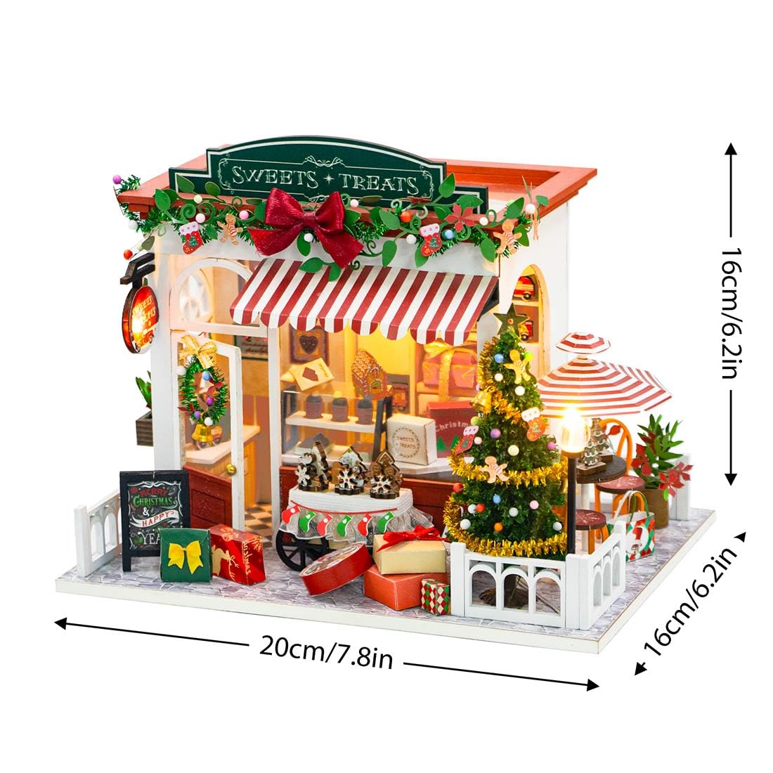 Miniature House Kit for Adult and Teens, Christmas Candy House Building Kit for Family and Friends, Mini Wooden Dollhouse Kit for Halloween Christmas