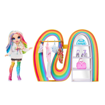 Rainbow High Amaya’s Rainbow Closet Playset + Exclusive Rainbow Doll, Bonus Fashion and Shoes, Purses, Hangers, Clothes Rack, Shelves, Kids Gift Ages