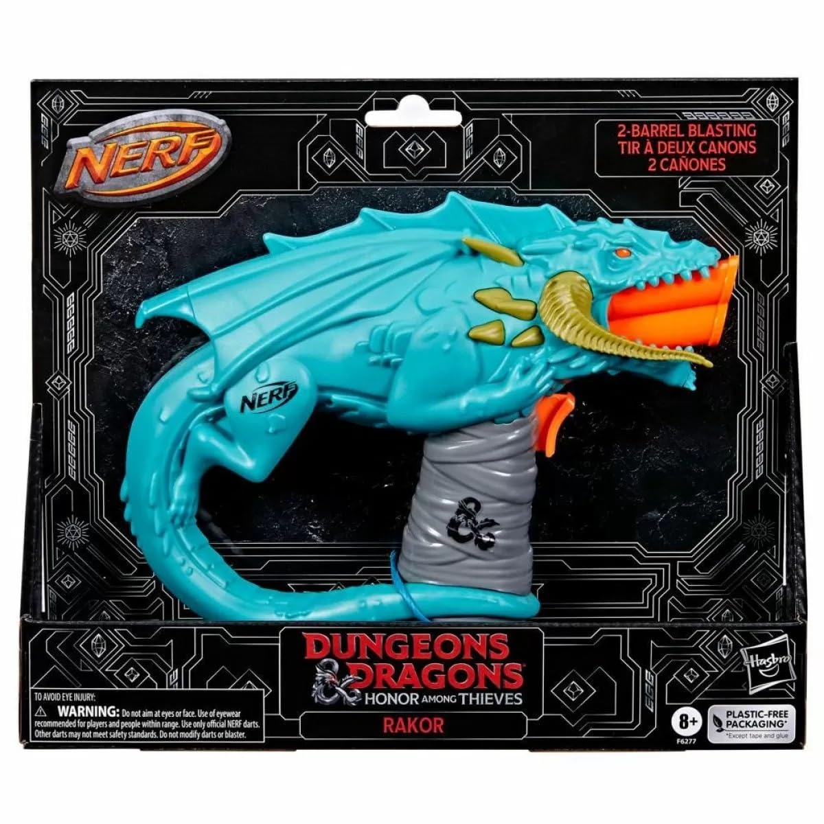 Nerf Dungeons & Dragons Rakor Blaster, 4 Elite 2.0 Darts, Kids Outdoor Games, D&D Blaster Toys for Ages 8 & Up
