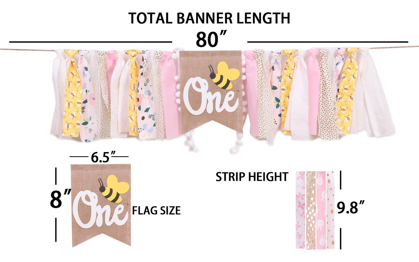 1st Happy Birthday Banner - Highchair Banner Tassels for Girl&Boy Birthday Party Decoration,Baby Birthday Photo Props Party Supplies(Bee)