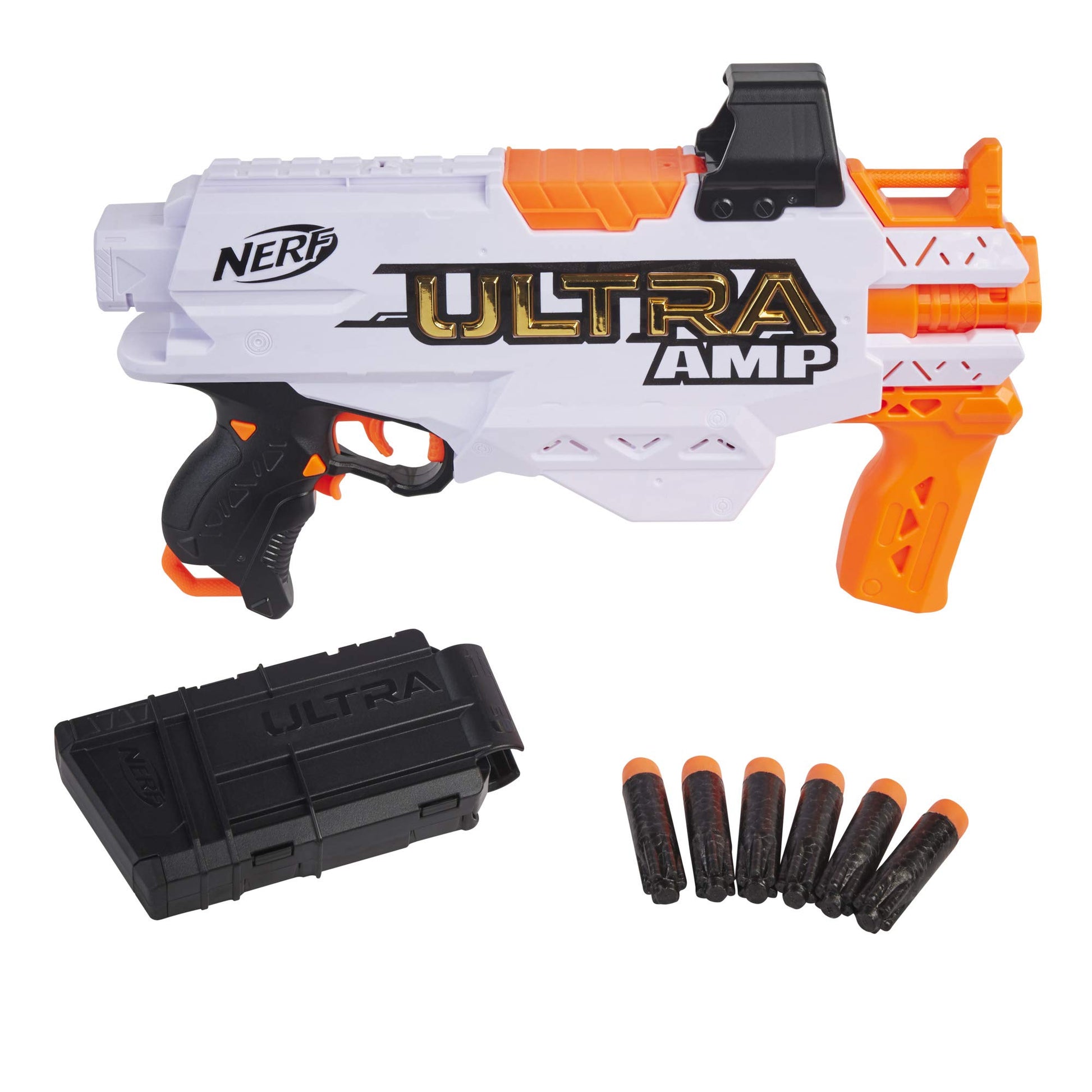 Nerf Ultra Amp Motorized Blaster, 6-Dart Clip, 6 Ultra Darts, Compatible Only Ultra Darts