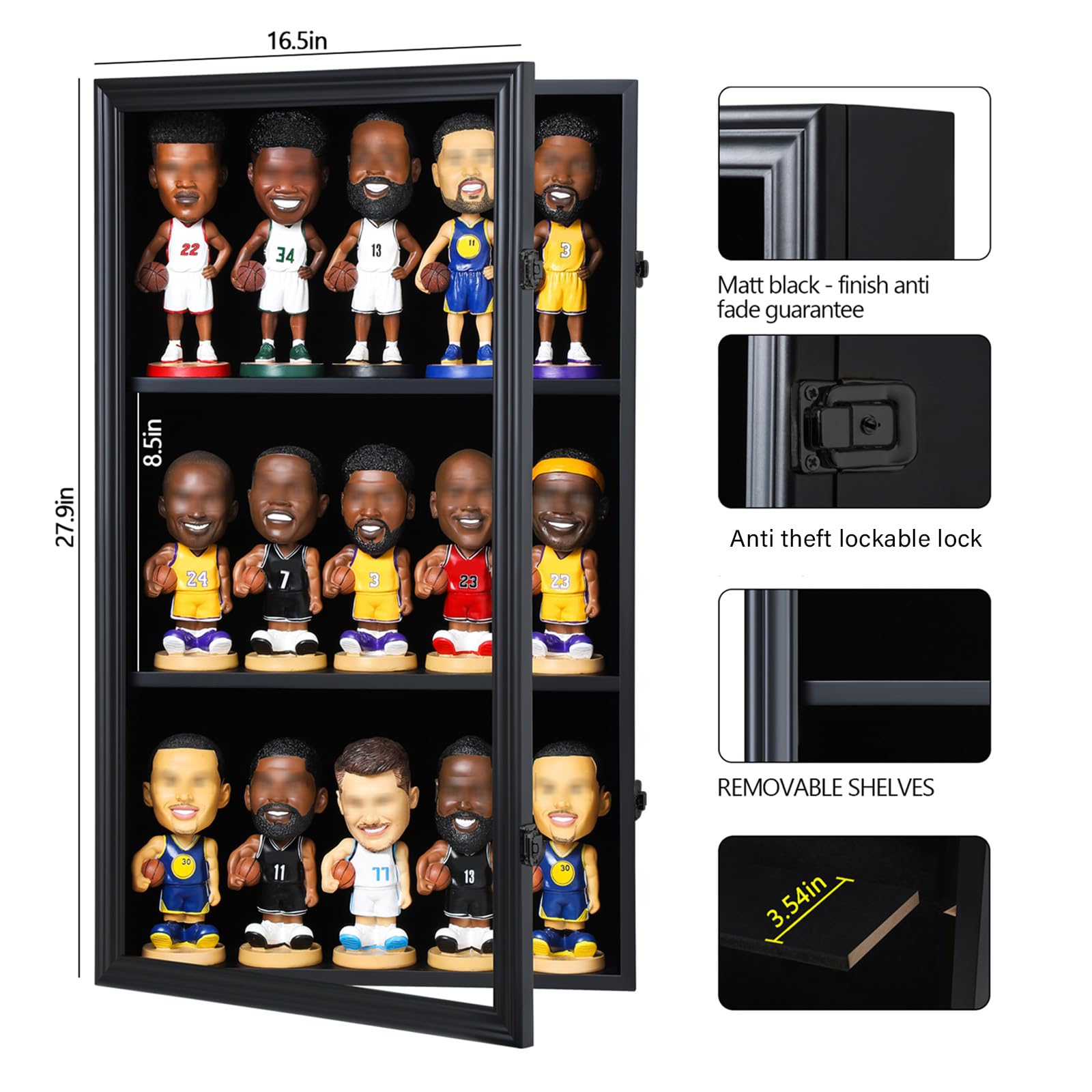Zmiky Bobblehead Display Case Action Figure Display Case Bobble Head Shadow Box Wall Cabinet for 15 Figurines Display with Lockable Anti Fade Uv