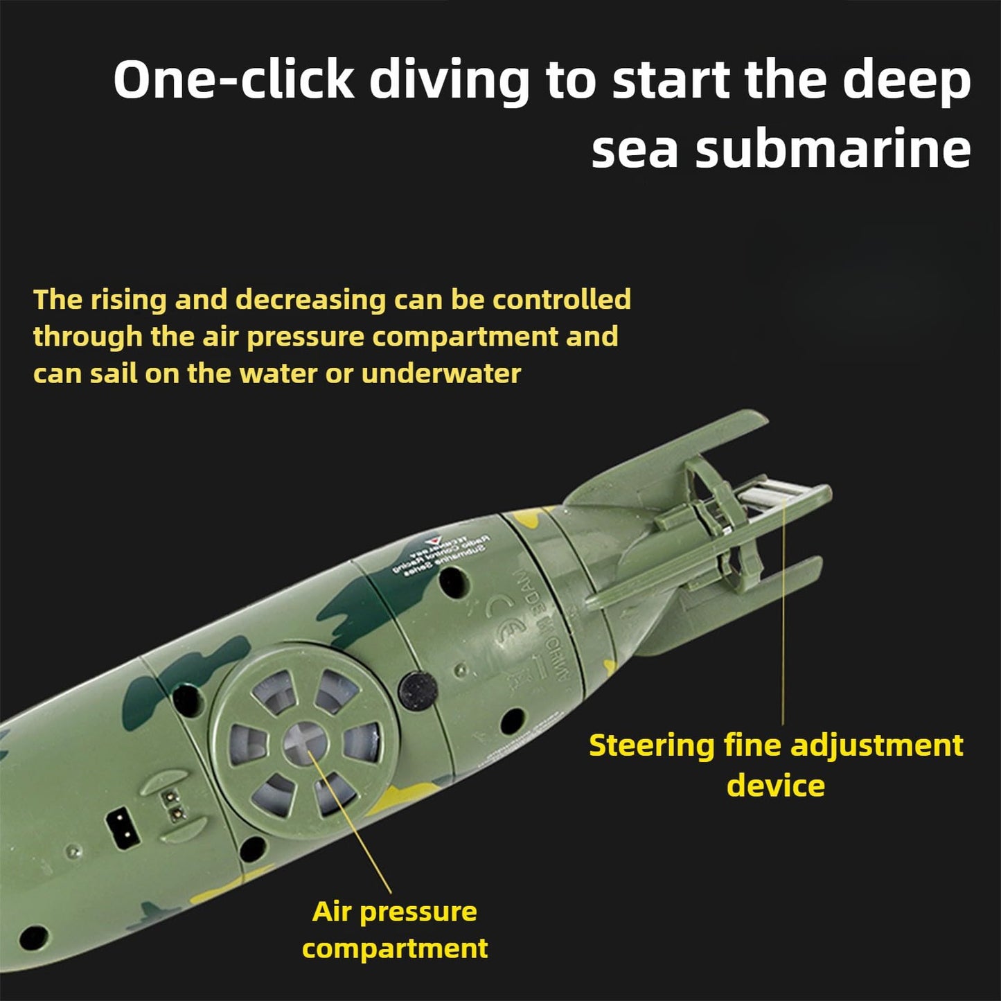 ynapmoc Mini RC Submarine Waterproof Electric Military Model, 6 Channel RC Toy, Ideal Water Diving Gift for Kids (Green)