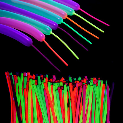 Glow King Neon Tying Balloons - Fluorescent Neon Glow Party Balloons for Tying Balloon Animals - Blacklight Reactive Party Supplies - Neon Party