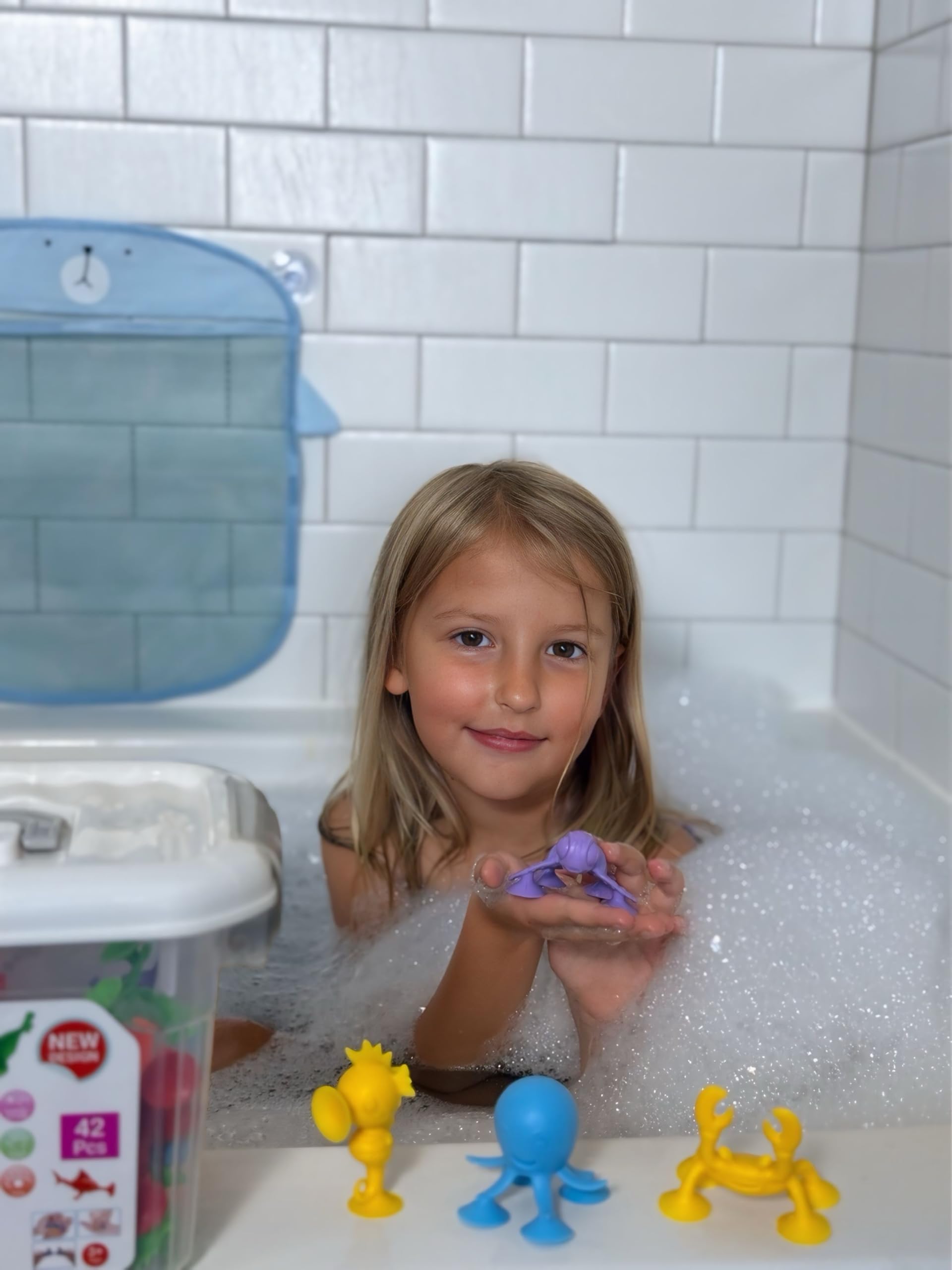 ODELA Genius Sucker Toys 42PCs Sea Animals Edition - Fun Colorful Toddler Bath Toy Animal Toys for Toddlers Safe and Durable Materials - Educational